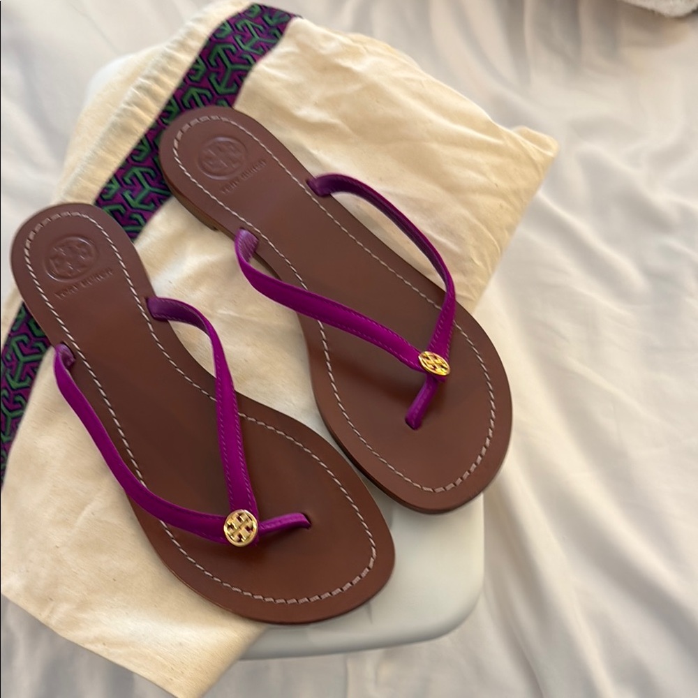 Tory Burch Purple and Brown Sandals with Metallic Detail